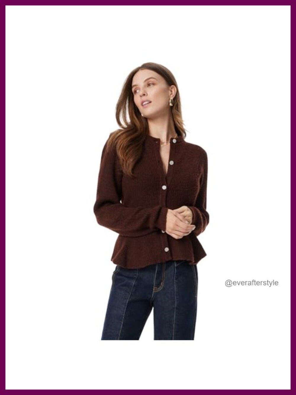 Flare Hem Button Front Cardigan Sweater Long Sleeve Crew Neck